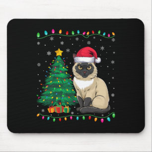 Siamese Cat Santa Hat Men Women Kids Christmas Tre Mouse Pad