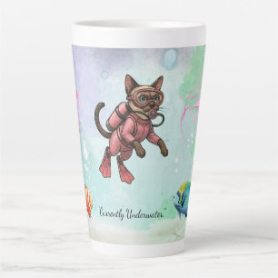 Siamese Cat Scuba Diver – Funny Ocean Watercolor  Latte Mug