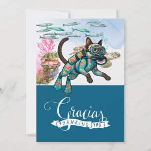 Siamese Cat Scuba Diver  Thank You Card