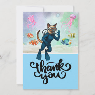 Siamese Cat Scuba Diver  Thank You Card