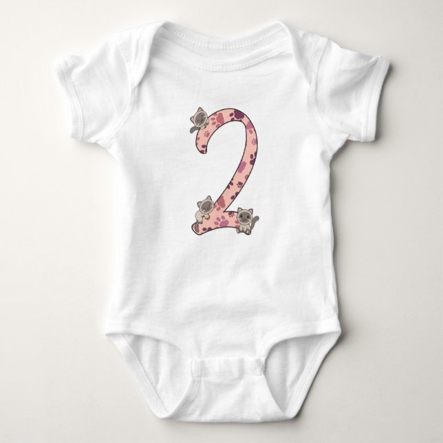 Siamese Cat Second Birthday For Kids Cats Baby Bod Baby Bodysuit (Front)