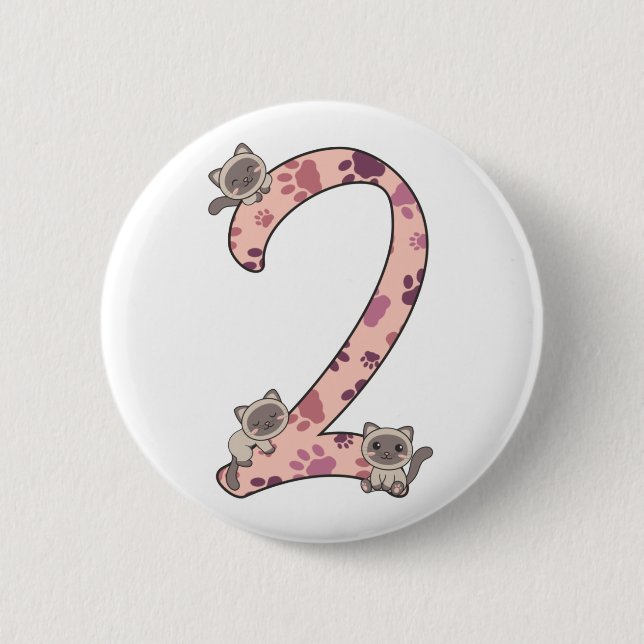 Siamese Cat Second Birthday For Kids Cats Button (Front)