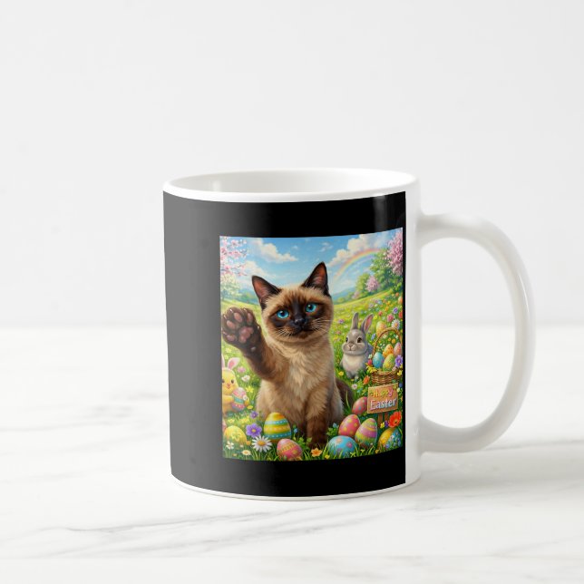 Siamese Cat Selfie Bunny Cute Easter Spring Eggs Coffee Mug (Right)