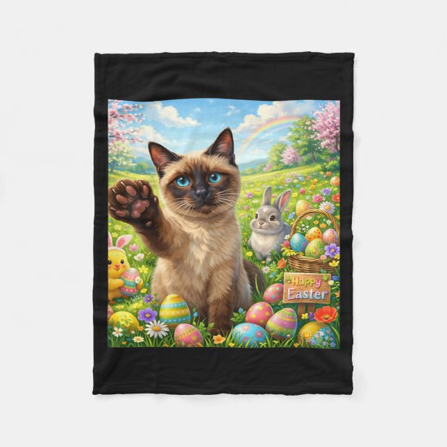 Siamese Cat Selfie Bunny Cute Easter Spring Eggs Fleece Blanket (Front)