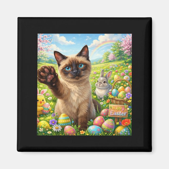 Siamese Cat Selfie Bunny Cute Easter Spring Eggs Magnet (Front)