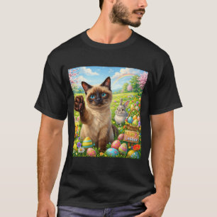 Siamese Cat Selfie Bunny Cute Easter Spring Eggs T-Shirt