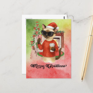 Siamese Cat Sending Message Merry Christmas Postcard
