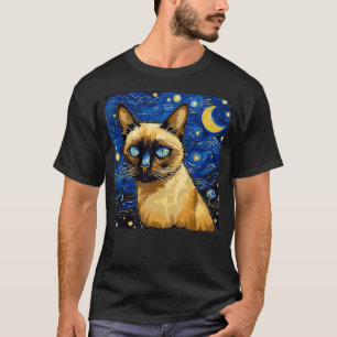 Siamese Cat Starry Night Van Gogh Halloween Kitten T-Shirt