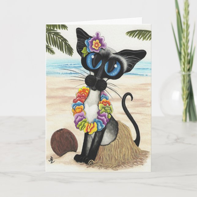 Siamese Cat Summer Luau Card (Front)