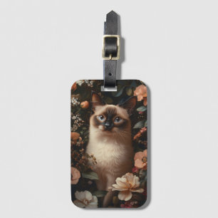 Siamese Cat Surrounded By Blush Pink Flowers Luggage Tag