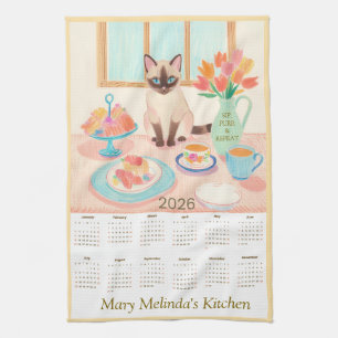 Siamese Cat & Tea Party Kitchen Towel Calendar