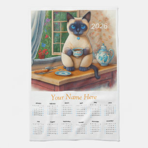 Siamese Cat Tea Time 2026 Tea Towel Calendar