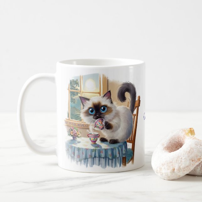Siamese Cat & Tea Time Mug (With Donut)