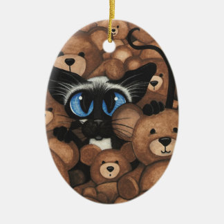Siamese Cat Teddy Bear Hug by BiHrLe Ceramic Ornament