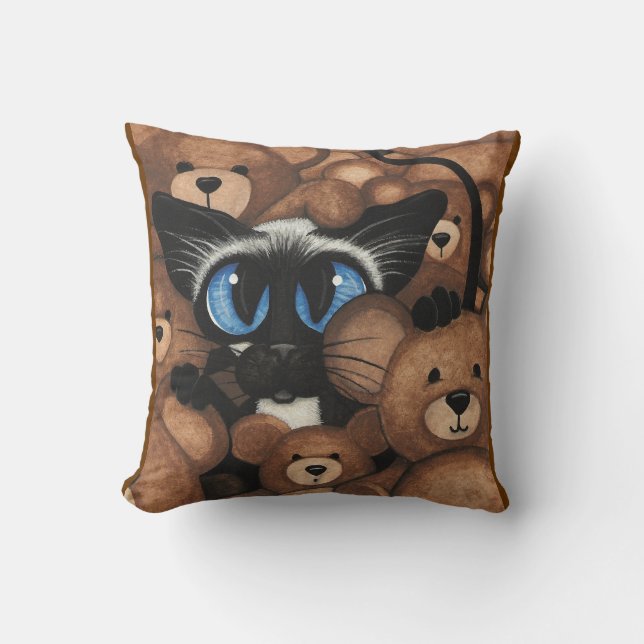 Siamese Cat Teddy Bear Hug by BiHrLe Cushion (Front)