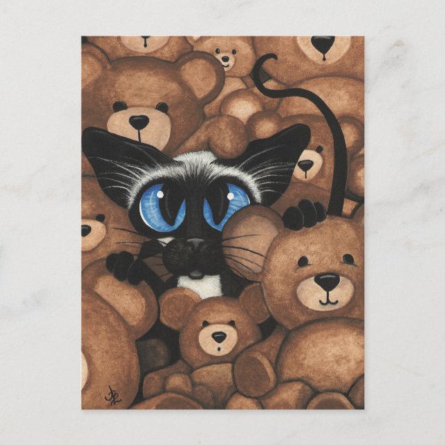 Siamese Cat Teddy Bear Hug by BiHrLe Postcard (Front)