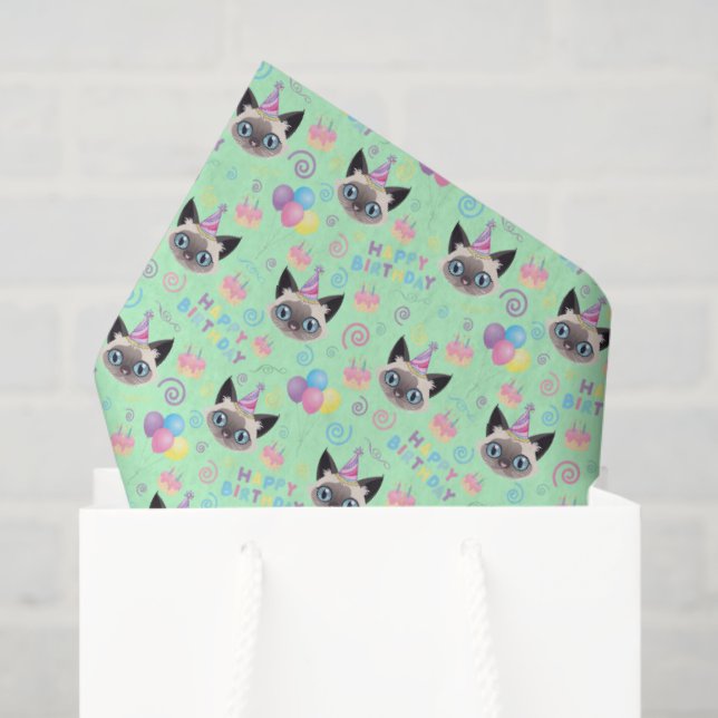 Siamese Cat Tissue Paper in Green (Gift Bag)