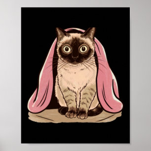 Siamese Cat Under A Pink Blanket Sticker Poster