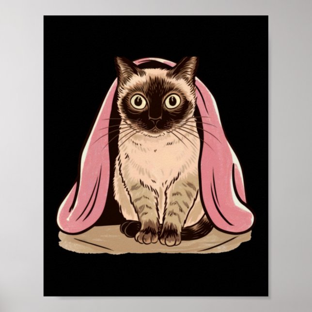 Siamese Cat Under A Pink Blanket Sticker  Poster (Front)