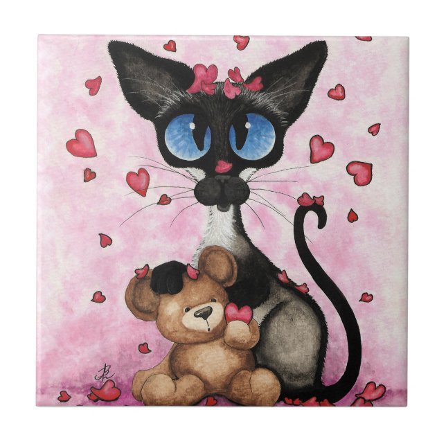 Siamese Cat Valentines Day by Bihrle Ceramic Tile (Front)