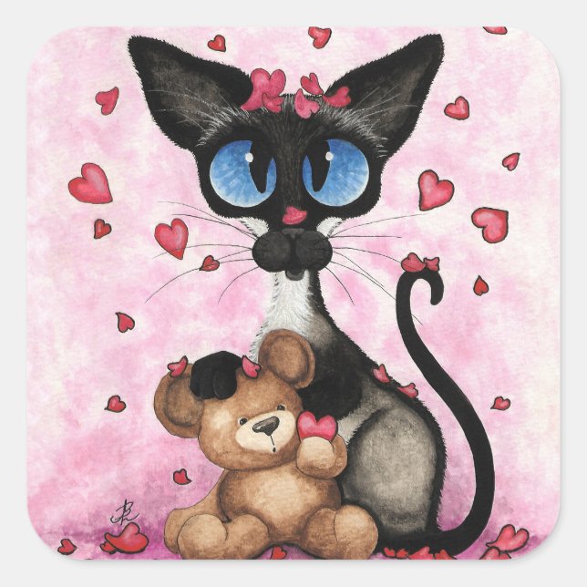 Siamese Cat Valentines Day by Bihrle Square Sticker (Front)