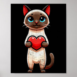 Siamese Cat Valentines Heart Lover Funny Boys Girl Poster