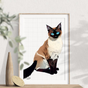 Siamese Cat Wall Art Electric Blue-Eyed Cat Lover