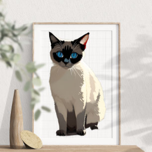 Siamese Cat Wall Art Electric Blue-Eyed Cat Lover