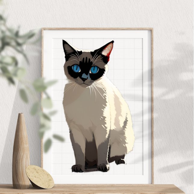 Siamese Cat Wall Art Electric Blue-Eyed Cat Lover (Creator Uploaded)