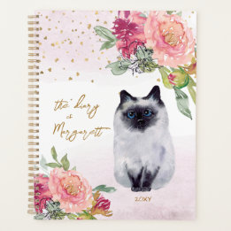 Siamese Cat Watercolor Illustration Girl Planner