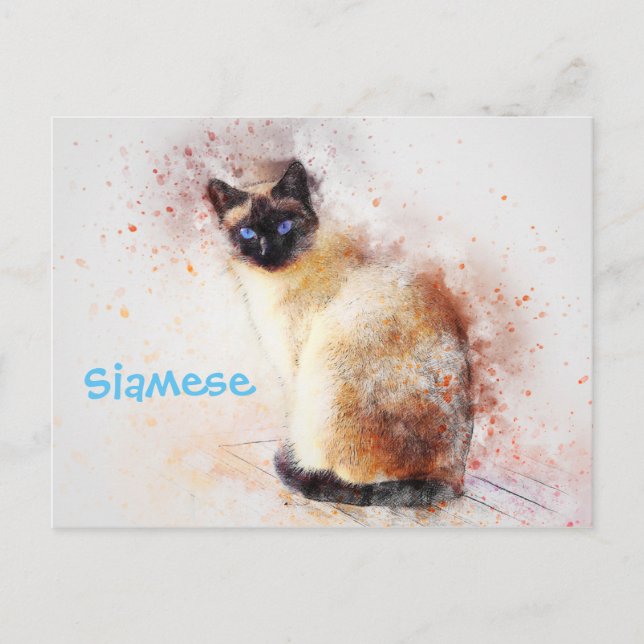 Siamese Cat Watercolor Illustration Postcard (Front)