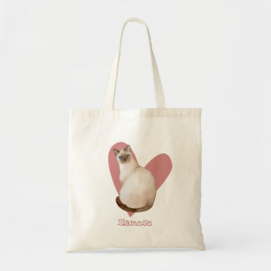 Siamese Cat Watercolor Kitty Pink Heart Tote Bag