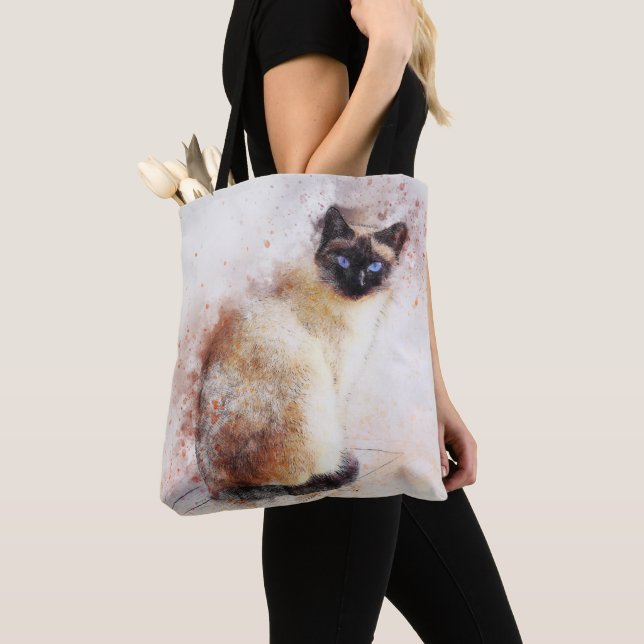 Siamese Cat Watercolor Tote Bag (Close Up)