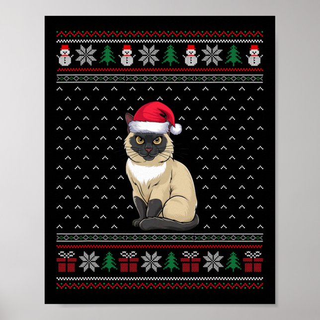 Siamese Cat Wearing Santa Hat Ugly Xmas Cat Lovers Poster (Front)