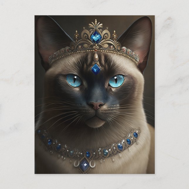 Siamese Cat With A Crown and Necklace Postcard (Front)