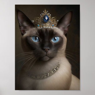 Siamese Cat With A Crown and Necklace Poster