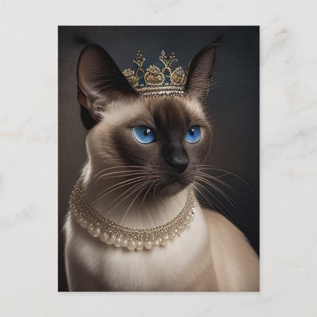 Siamese Cat With A Crown Postcard (Front)