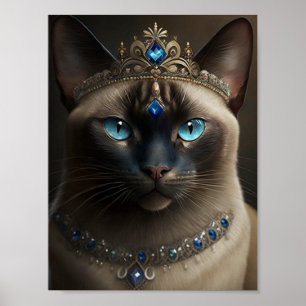 Siamese Cat With A Jewelled Crown and Necklace Poster