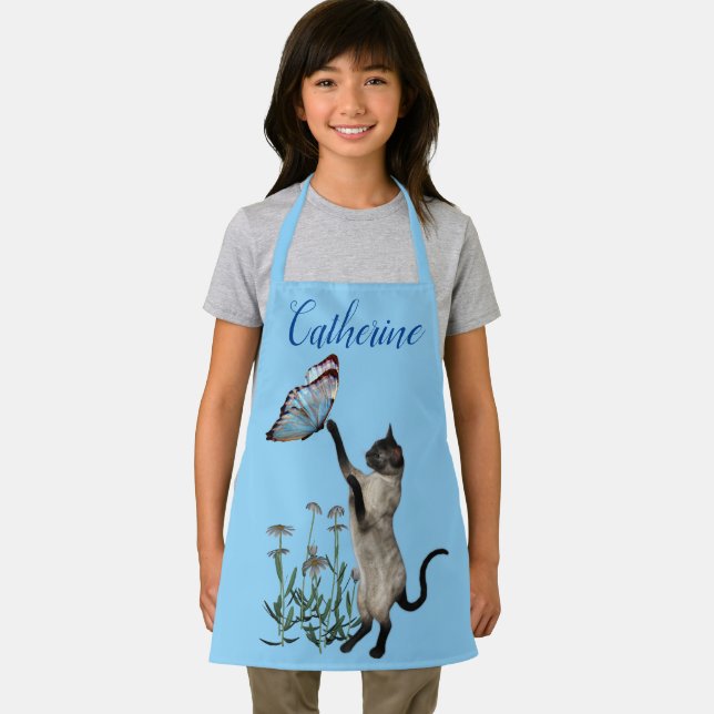 Siamese Cat With Blue Butterfly Personalised Apron (Insitu)