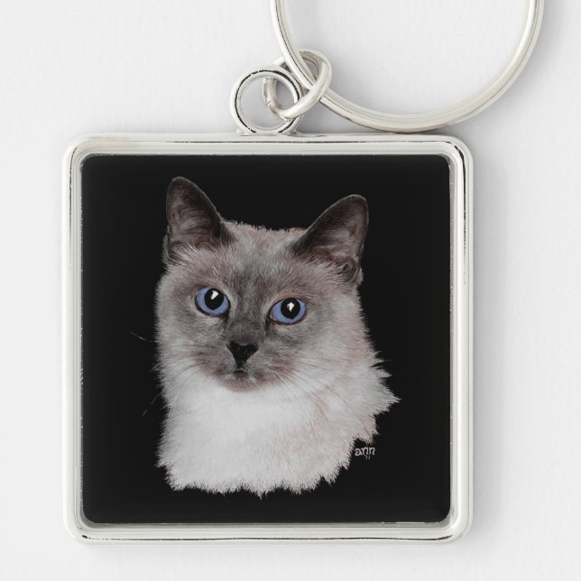 Siamese Cat with Blue Eyes Key Ring (Front)
