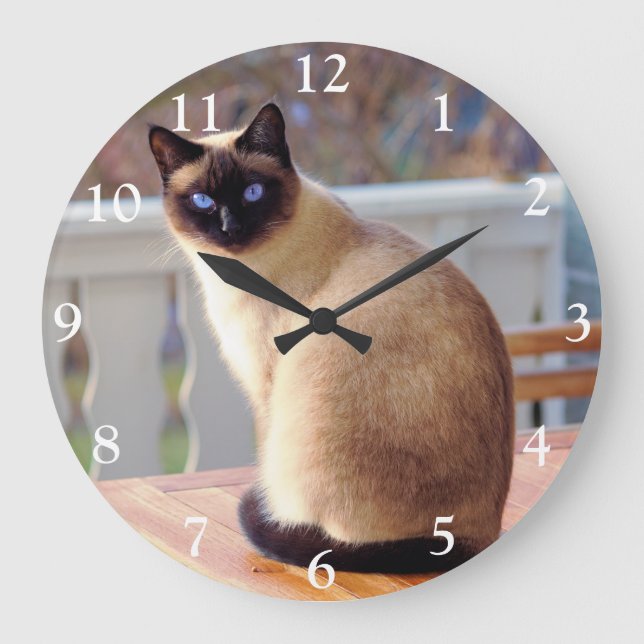 Siamese Cat with Blue Eyes Large Clock (Front)
