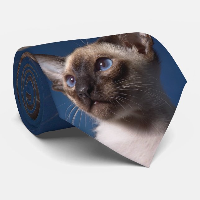 Siamese Cat with Blue Eyes Tie (Rolled)