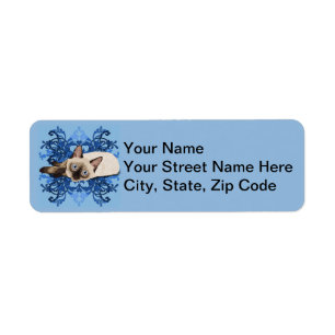 Siamese Cat With Blue Floral Design Return Address Label