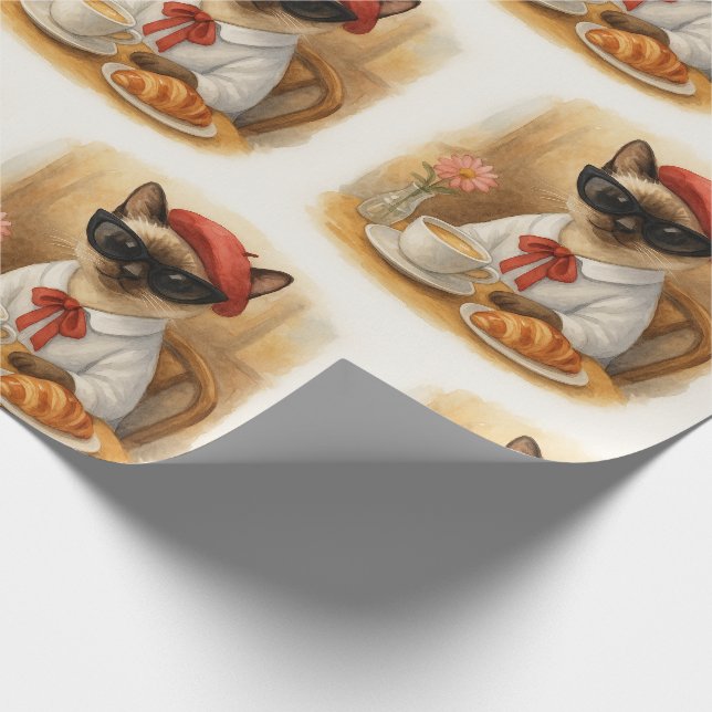 Siamese Cat with Breakfast  Wrapping Paper (Corner)
