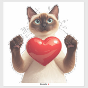 Siamese Cat With Red Heart And Loving Look 🐾