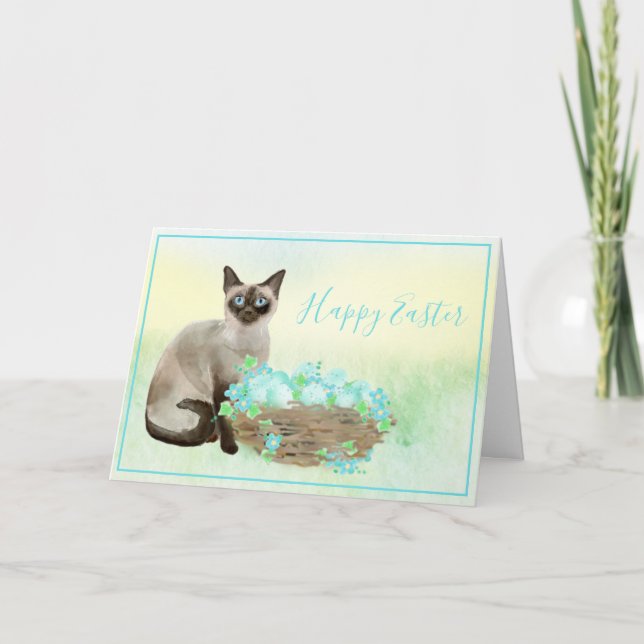 Siamese Cat With Speckled Eggs Easter Card (Front)