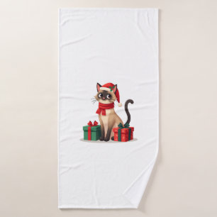 Siamese Cat Xmas Holiday Santa Siamese Cat Christm Bath Towel