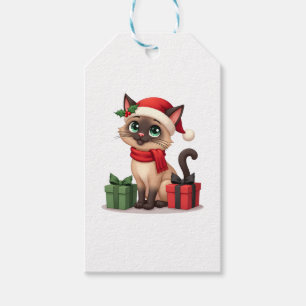 Siamese Cat Xmas Holiday Santa Siamese Cat Christm Gift Tags