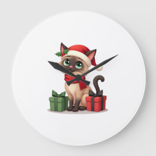 Siamese Cat Xmas Holiday Santa Siamese Cat Christm Large Clock