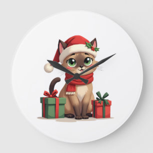 Siamese Cat Xmas Holiday Santa Siamese Cat Christm Large Clock